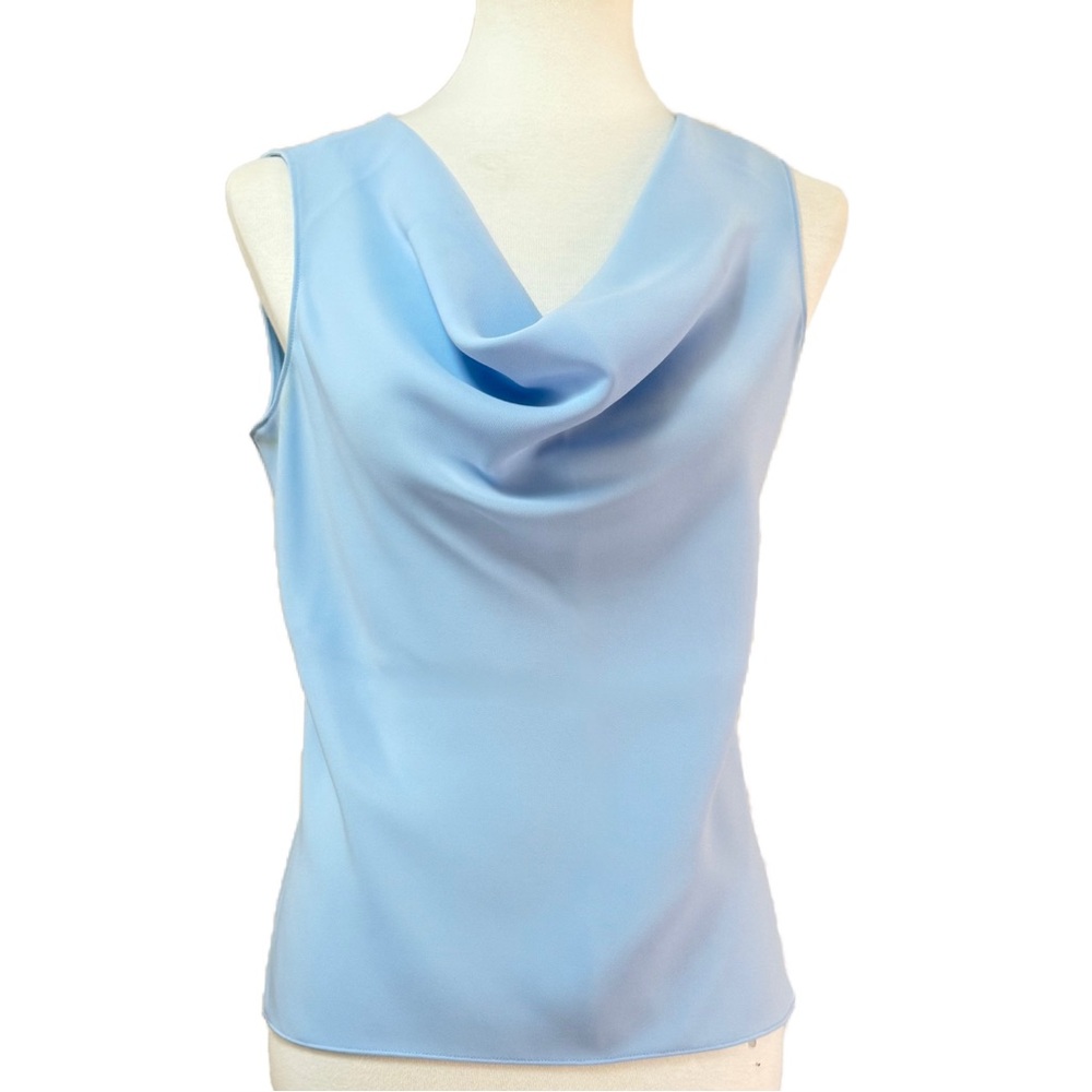 BROOKS BROTHERS Light Blue Sleeveless Cowl Neck Top